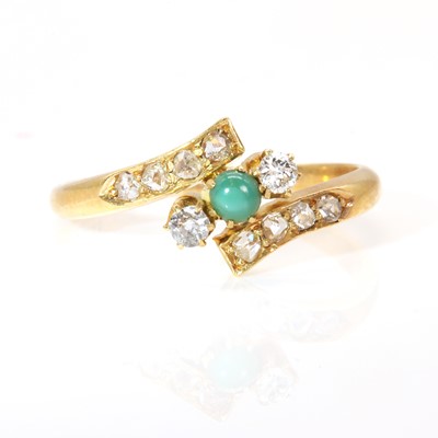 Lot 23 - A late Victorian three stone turquoise and diamond ring