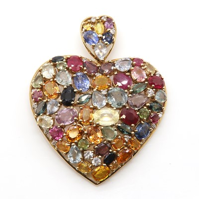 Lot 327 - A 9ct gold vari-coloured sapphire and diamond set heart pendant