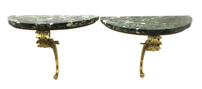 Lot 383 - A pair of green marble wall consoles