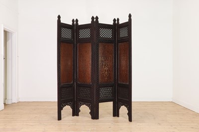 Lot 476 - An inlaid teak folding screen