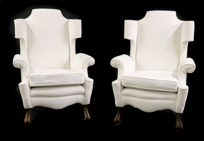 Lot 393 - A pair of upholstered armchairs