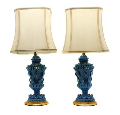Lot 134 - A pair of pottery table lamps