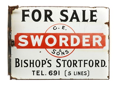 Lot 216 - A Sworder & Sons double sided enamel sign