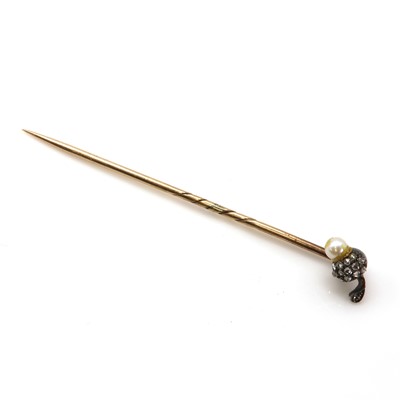 Lot 54 - A Victorian pearl and diamond acorn stick pin