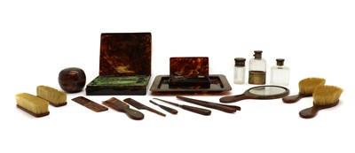 Lot 10A - A silver-mounted and tortoiseshell dressing table set