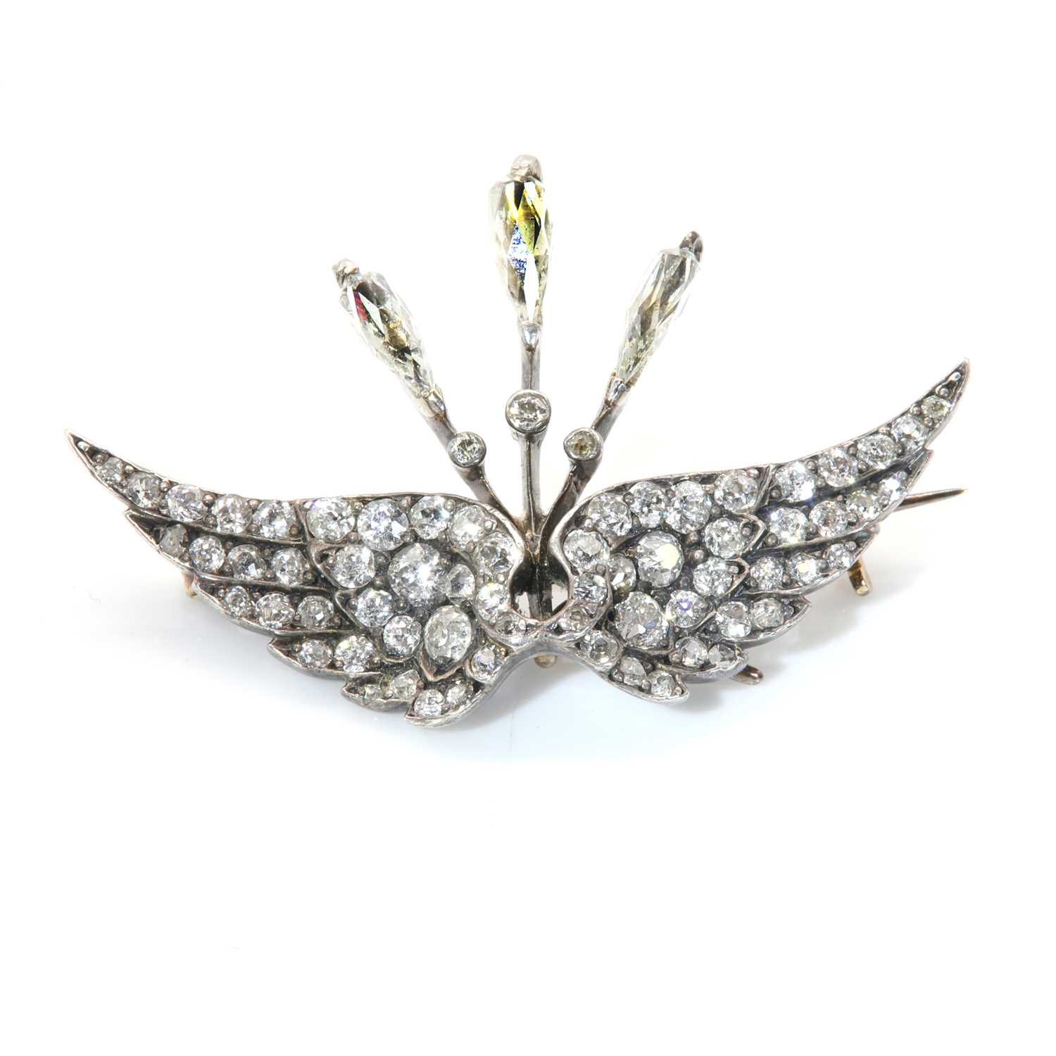 Lot 77 - A Victorian diamond set pair of wings brooch
