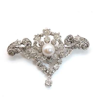 Lot 19 - A Victorian style cultured pearl diamond brooch