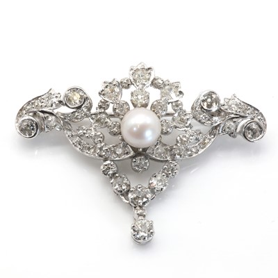 Lot 19 - A Victorian style cultured pearl diamond brooch