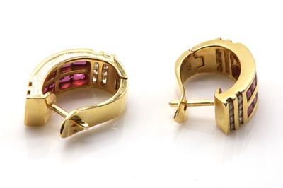 Lot 81 - A pair of Continental ruby and diamond cuff style hinged hoop earrings