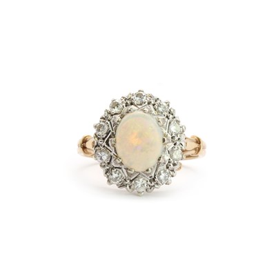 Lot 145 - A 9ct white gold opal and diamond cluster ring