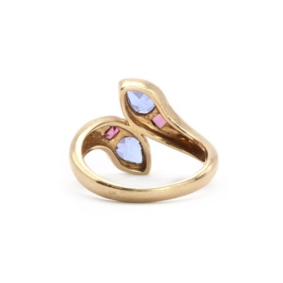 Lot 126 - A 9ct gold tanzanite and garnet twin snake ring
