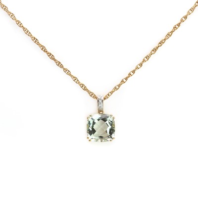 Lot 75 - A 9ct gold diamond and prasiolite pendant