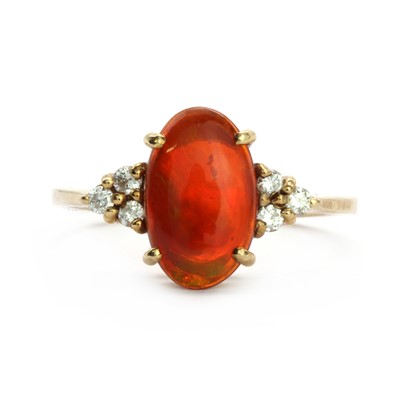 Lot 144 - A 9ct gold single stone fire opal ring