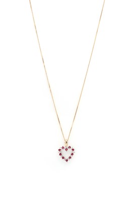 Lot 105 - A gold ruby and diamond heart pendant