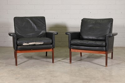 Lot 464 - A pair of Danish 'Jupiter Model 218' rosewood and leather armchairs