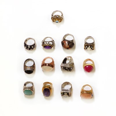 Lot 235 - A collection of silver and silver gilt gem set rings