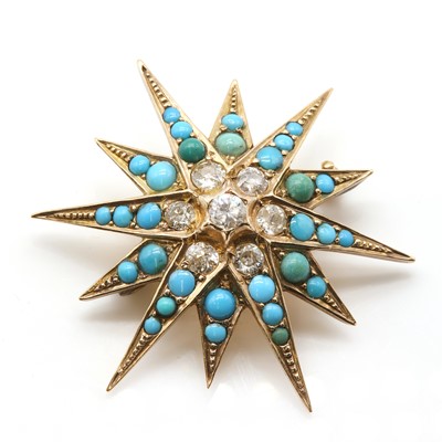 Lot 37 - A late Victorian diamond set turquoise star brooch
