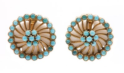 Lot 182 - A pair of turquoise cluster earrings, c.1950