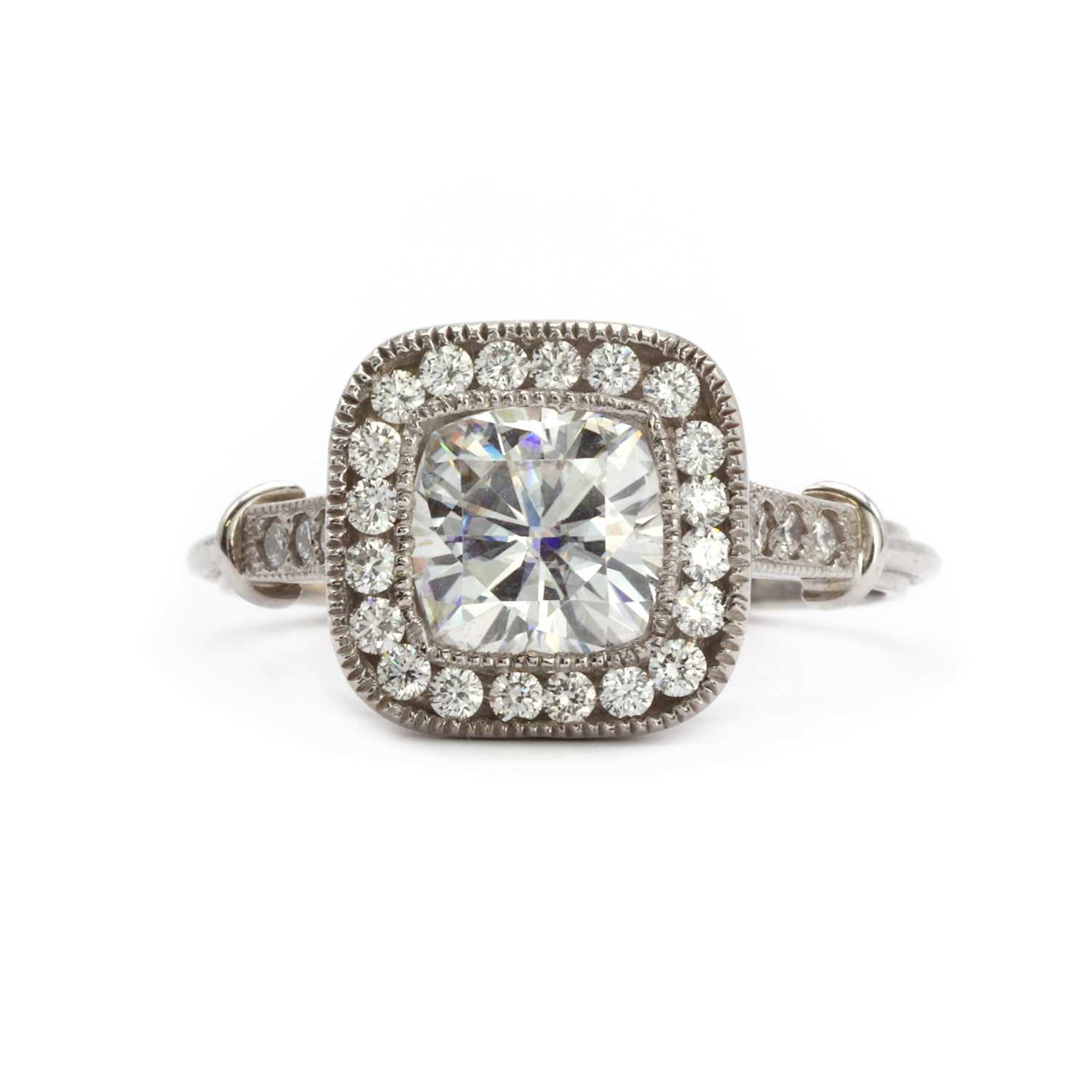 Lot 152 - A white gold synthetic moissanite cluster ring