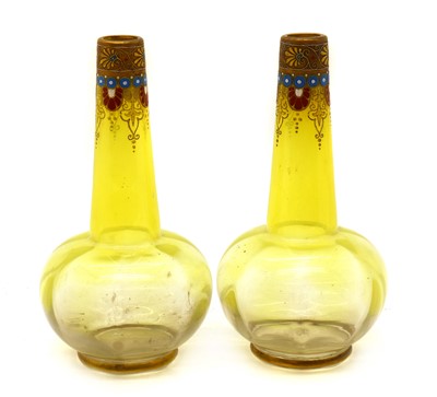 Lot 155 - A pair of Ludwig Moser vaseline glass vases