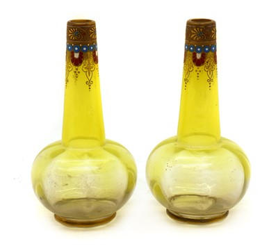 Lot 155 - A pair of Ludwig Moser vaseline glass vases