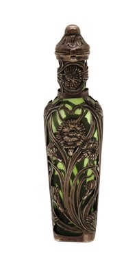 Lot 72 - An Art Nouveau silver and green glass scent bottle