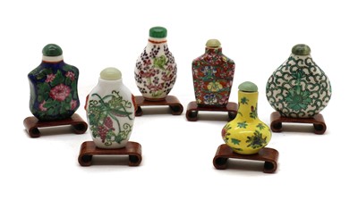 Lot 148 - A set of six Chinese porcelain snuff bottles