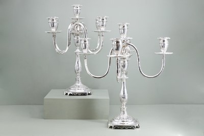 Lot 122 - A pair of silver five-light candelabra