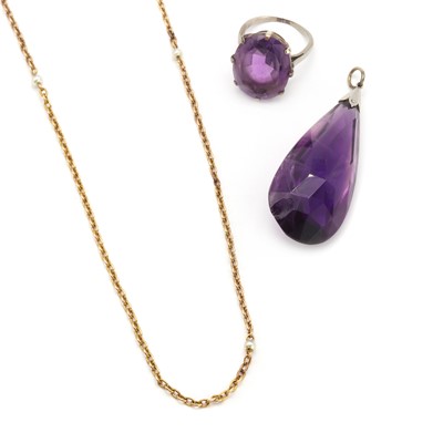 Lot 133 - An amethyst  drop pendant