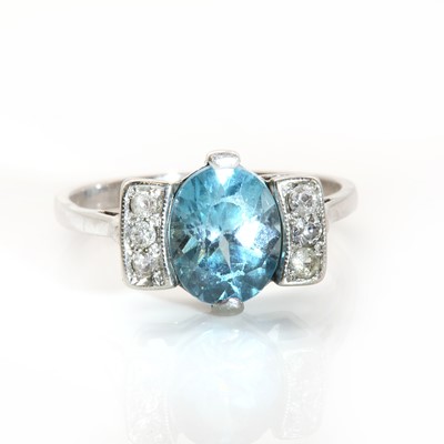 Lot 184 - A blue zircon, diamond and diamond simulant ring