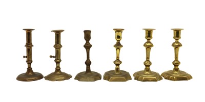 Lot 348 - Six Georgian brass candlesticks