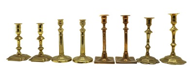Lot 344 - Three pairs of brass candlesticks