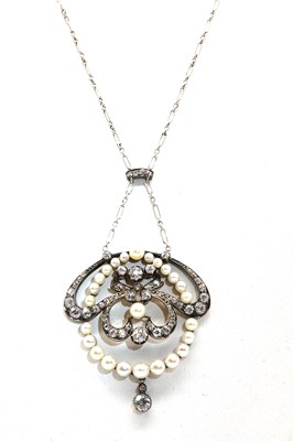 Lot 115 - A cased Art Nouveau seed pearl and diamond pendant, by The Goldsmiths & Silversmiths Company Ltd.