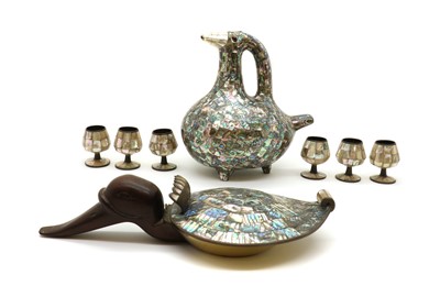 Lot 326 - A Mexican abalone and mother-of-pearl liqueur set