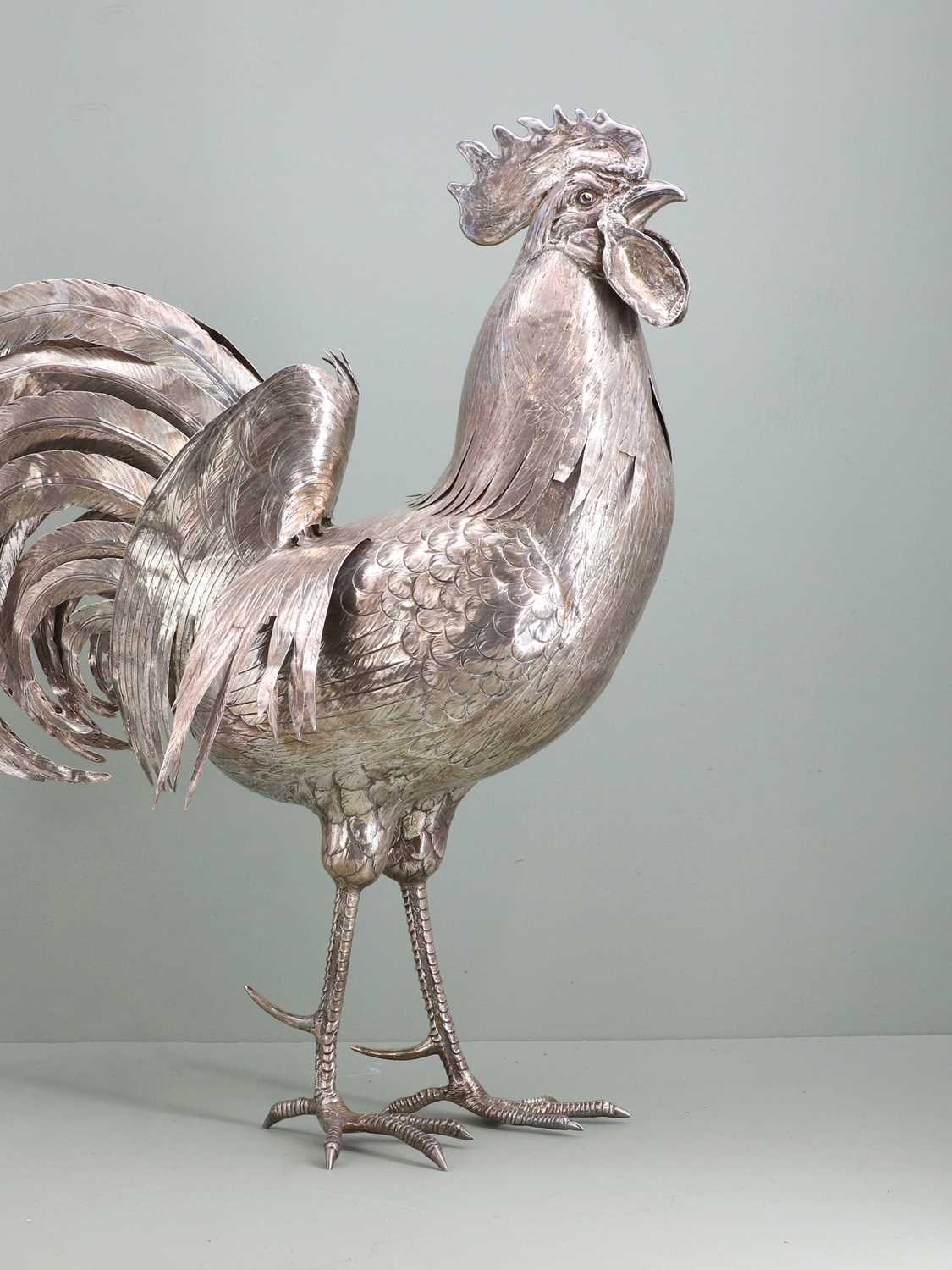 Lot 118 - A large Continental silver cockerel