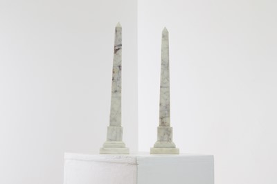 Lot 30 - A pair of white marble and malachite obelisks