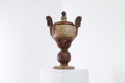 Lot 518 - A turned wooden and gesso urn