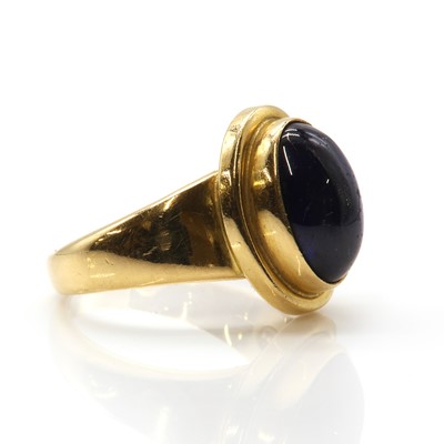 Lot 446 - An 18ct gold single stone synthetic sapphire ring, by Georg Jensen