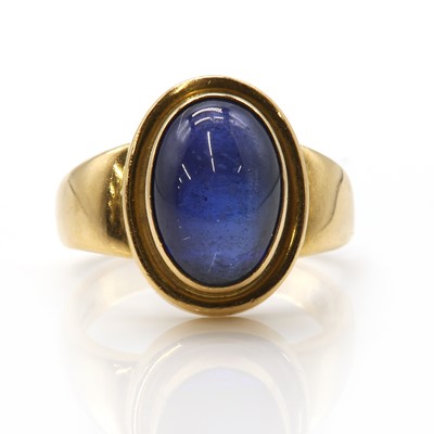 Lot 446 - An 18ct gold single stone synthetic sapphire ring, by Georg Jensen