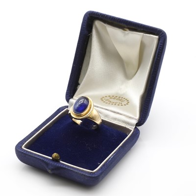 Lot 446 - An 18ct gold single stone synthetic sapphire ring, by Georg Jensen