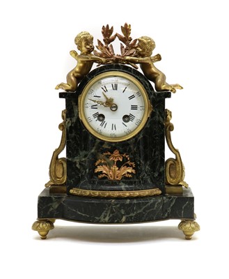 Lot 307 - A French ormolu and marble mantel clock