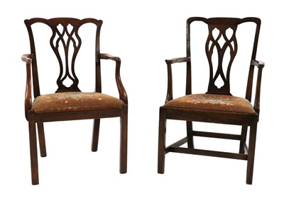 Lot 446A - A near pair of George III mahogany elbow chairs