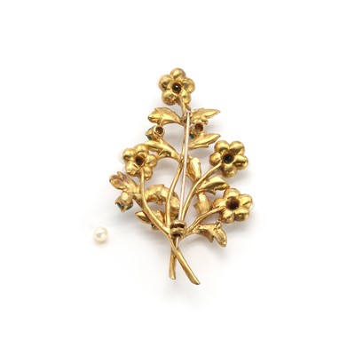 Lot 156 - A 9ct gold pearl and turquoise spray brooch