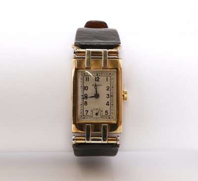 Lot 152 - An Art Deco 9ct two colour gold Buren mechanical strap watch, c.1930