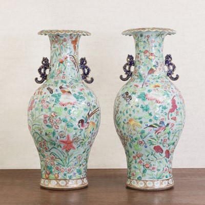 Lot 152 - A pair of Chinese Canton famille rose vases