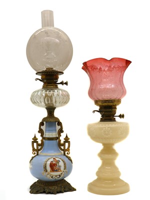 Lot 272 - A Victorian opaline glass oil lamp
