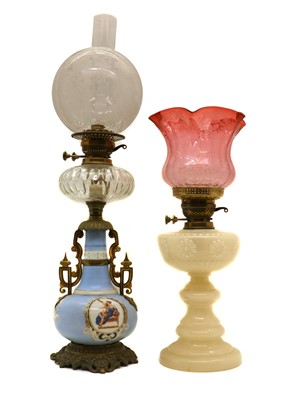 Lot 272 - A Victorian opaline glass oil lamp