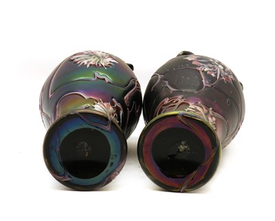 Lot 241 - A large pair of Bohemian iridescent glass vases