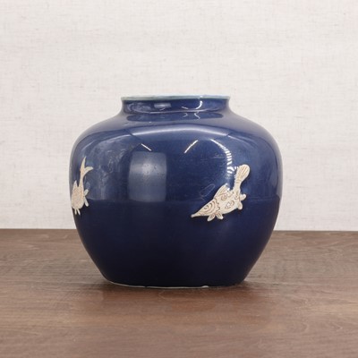 Lot 26 - A Chinese blue-glazed jar