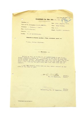 Lot 178 - A WWI RAF combat report